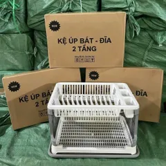 Kệ úp bát, giá để bát 2 tầng có ống đựng đũa kèm khay hứng nước bằng nhựa 8182 ( loại 1 )