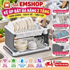 Kệ úp bát, giá để bát 2 tầng có ống đựng đũa kèm khay hứng nước bằng nhựa 8182 ( loại 1 )