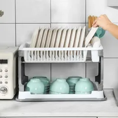 Kệ úp bát, giá để bát 2 tầng có ống đựng đũa kèm khay hứng nước bằng nhựa 8182 ( loại 1 )