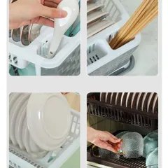 Kệ úp bát, giá để bát 2 tầng có ống đựng đũa kèm khay hứng nước bằng nhựa 8182 ( loại 1 )