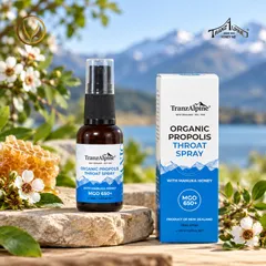 Xịt họng keo ong manuka MGO650+ TranzAlpine Organic Propolis Throat Spray 30ml