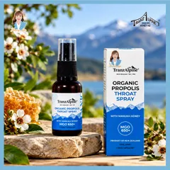 Xịt họng keo ong manuka MGO650+ New Zealand TranzAlpine Organic Propolis Throat Spray 30ml 739550