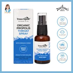 Xịt họng keo ong manuka MGO650+ New Zealand TranzAlpine Organic Propolis Throat Spray 30ml 739550