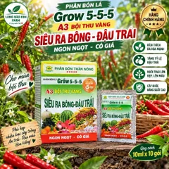 Phân Bón Lá Siêu Ra Bông Đậu Trái Grow 5-5-5 A3 Hộp 10 Gói Cho Mai Vàng, Ớt, Sầu Riêng, Cây Ăn Trái