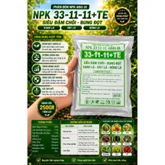 NPK 33-11-11+TE ABIO-36 Gói 250g | Siêu Đạm Chồi, Bung Đọt, Xanh Lá, Dày Lá | Phân Bón Lá NPK Cao Cấp