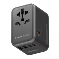 Ổ cắm điện đa năng du lịch Momax UA8 với củ sạc nhanh 65W có đủ các chân cắm  với 2 cổng USB + 3 Cổng C Chịu Tải 2500W