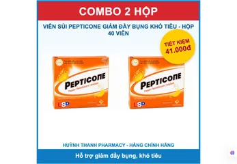 Combo 2 Hộp Viên Sủi Giảm Đầy Bụng Khó Tiêu Pepticone - Hộp 40 Viên