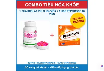Combo Tiêu Hóa Khỏe: Men Vi Sinh Biolac Plus + Viên Sủi Pepticone