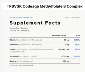 Methylfolate B Complex Codeage – Bổ sung Folate hoạt tính và vitamin nhóm B hỗ trợ sức khỏe toàn diện (120v)