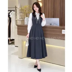 Váy công sở phối sơmi cổ sen đính nơ xinh xắn, thiết kế trẻ trung thanh lịch - May7254
