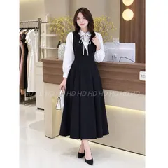 Váy công sở phối sơmi cổ sen đính nơ xinh xắn, thiết kế trẻ trung thanh lịch - May7254