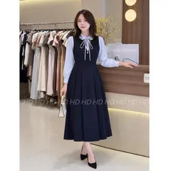 Váy công sở phối sơmi cổ sen đính nơ xinh xắn, thiết kế trẻ trung thanh lịch - May7254