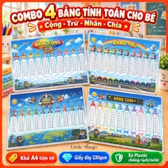 Combo 4 Bảng Cửu Chương Cộng Trừ Nhân Chia A4 Ép Plastic Cho Bé – Hải Tặc, Máy Bay, Khủng Long