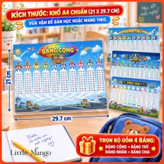 Combo 4 Bảng Cửu Chương Cộng Trừ Nhân Chia A4 Ép Plastic Cho Bé – Hải Tặc, Máy Bay, Khủng Long