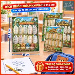 Combo 4 Bảng Cửu Chương Cộng Trừ Nhân Chia A4 Ép Plastic Cho Bé – Hải Tặc, Máy Bay, Khủng Long