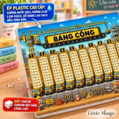Combo 4 Bảng Cửu Chương Cộng Trừ Nhân Chia A4 Ép Plastic Cho Bé – Xe Công Trình, Vũ Trụ, Thám Tử