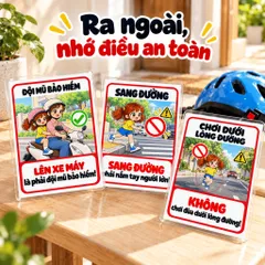 Bộ 20 Thẻ Học Cảnh Báo Cho Bé – Mẫu Bé Gái, Học Kỹ Năng An Toàn, Ép Plastic, A4 A5 A6