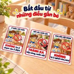 Bộ 20 Thẻ Học Cảnh Báo Cho Bé – Mẫu Bé Gái, Học Kỹ Năng An Toàn, Ép Plastic, A4 A5 A6