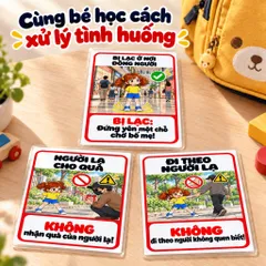Bộ 20 Thẻ Học Cảnh Báo Cho Bé – Mẫu Bé Gái, Học Kỹ Năng An Toàn, Ép Plastic, A4 A5 A6