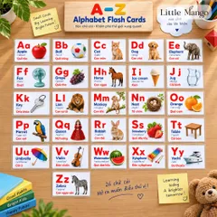 Combo 36 Thẻ Học Thông Minh Số Đếm 1-10 và 26 Chữ Cái Tiếng Anh A5 A6 A7 - Thẻ học Song Ngữ Việt Anh Cho Bé