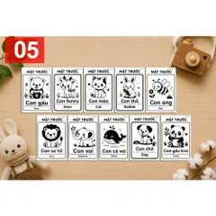 Flashcard Kích Thích Thị Giác A5 Cho Bé Sơ Sinh Đen Trắng 0-12 Tháng Thẻ Học Montessori Song Ngữ Việt Anh