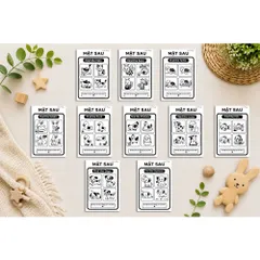 Flashcard Kích Thích Thị Giác A5 Cho Bé Sơ Sinh Đen Trắng 0-12 Tháng Thẻ Học Montessori Song Ngữ Việt Anh