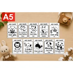 Flashcard Kích Thích Thị Giác A5 Cho Bé Sơ Sinh Đen Trắng 0-12 Tháng Thẻ Học Montessori Song Ngữ Việt Anh