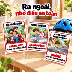 Bộ 20 Thẻ Học Cảnh Báo Cho Bé – Mẫu Bé Trai, Học Kỹ Năng An Toàn, Ép Plastic, A4 A5 A6