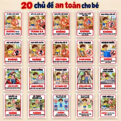 Bộ 20 Thẻ Học Cảnh Báo Cho Bé – Mẫu Bé Trai, Học Kỹ Năng An Toàn, Ép Plastic, A4 A5 A6