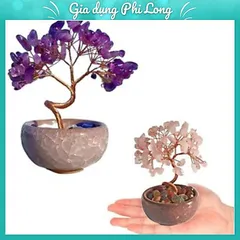 Cây Tự Nhiên, Đế Gốm Sứ Dây Đồng Đá Quý Cây, Sức Khỏe Tinh Thần Handmade Năng Lượng Tích Cực May Mắn Tượng Văn Phòng