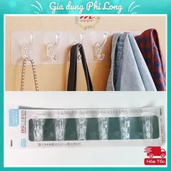Thanh 6 Móc Trong Tiện Lợi (có Vỉ Bọc) Móc Dán Tường Siêu Kết Dính