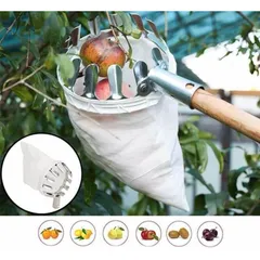 Vợt Hái Trái Cây Trên Cao Đa Năng Kèm Túi Vải, Dụng Cụ Hái Hoa Quả Kim Loại Siêu Bền Đẹp