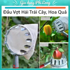 Vợt Hái Trái Cây Trên Cao Đa Năng Kèm Túi Vải, Dụng Cụ Hái Hoa Quả Kim Loại Siêu Bền Đẹp