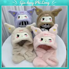 Mũ thu đông 2trong1 họa tiết kuromi🍀FREESHIP🍀Mũ kèm khăn quàng cổ 2in1 cho bé 3-12 tuổi mẫu mớii 2025.