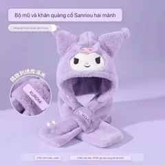 Mũ thu đông 2trong1 họa tiết kuromi🍀FREESHIP🍀Mũ kèm khăn quàng cổ 2in1 cho bé 3-12 tuổi mẫu mớii 2025.