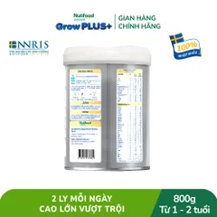 Sữa Bột Nutifood Sweden GrowPLUS+ Bạc Cao lớn vượt trội 1+, 2+ Lon 800g