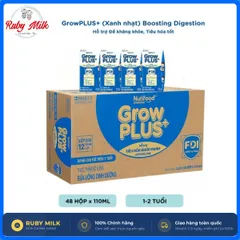 Thùng 48 hộp Sữa bột pha sẵn Nutifood Sweden GrowPLUS+ Tiêu Hóa (Xanh Nhạt) 1+ - Tiêu hóa khỏe, tăng cân 110ml