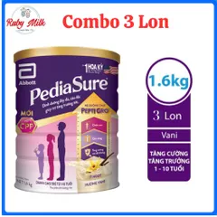 Combo 3 Lon Sữa Bột Pediasure 1,6Kg Hương Vani Ít Ngọt