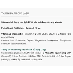 Sữa non kết hợp mật ong Manuka cao cấp LAZU GOLDEN WELLESS nhập khẩu New Zealand hộp 450g