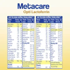 Thùng 24 Hộp Sữa công thức dinh dưỡng Metacare Opti LACTOFERRIN tăng cường đề kháng (110ml/180ml)