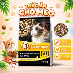 Hạt Cho Mèo cat and friend PET V1 Hạt thịt sấy siêu Mix Thịt Đông Khô Kích Thích Thèm Ăn