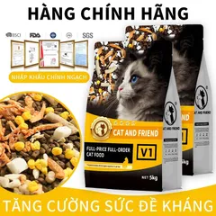 Hạt Cho Mèo cat and friend PET V1 Hạt thịt sấy siêu Mix Thịt Đông Khô Kích Thích Thèm Ăn