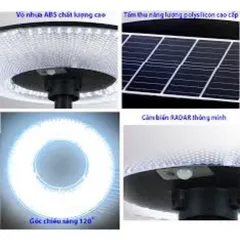 Đèn led năng lượng mặt trời UFO cao cấp 600W, 1000W, Tấm pin liền, Cảm biến chuyển động.