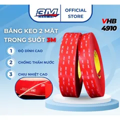 Băng keo cường lực 2 mặt 3M VHB 4910 siêu dính, chống thấm, dán các vật dụng gia đình, nhà tắm - 3M