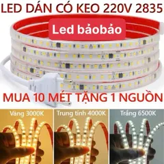 Có sẵn keo - Led dây trắng, vàng, trung tính 220V siêu sáng, hắc trần, trang trí nội thất