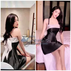 VÁY / ĐẦM CÚP NGỰC PHỐI TƠ ĐEN THẮT NƠ SAU LƯNG SEXY (sẵn mút ngực)