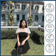VÁY ĐẦM CỔ NƠ TAY PHỐI TƠ CÓ THỂ MẶC TRỄ VAI ĐI TIỆC