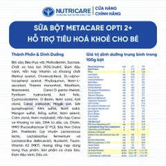 Combo 2 lon Sữa Bột METACARE OPTI 2+ 850G Tiêu Hoá Khoẻ Tăng Cân Cao Lớn Cho Bé Từ 2-10 Tuổi 850G