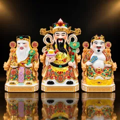 Bộ Tượng Tài – Địa – Phát Gấm Đỏ Cam Mạ Vàng Cao Cấp - Phát Lộc Chiêu Tài, Hòa Hợp & Vượng Khí - Tụ Linh Các