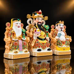 Bộ Tượng Tài – Địa – Phát Gấm Đỏ Cam Mạ Vàng Cao Cấp - Phát Lộc Chiêu Tài, Hòa Hợp & Vượng Khí - Tụ Linh Các